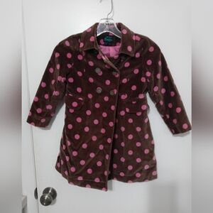 Mini Boden girls 4-5yr Brown/Pink Velour Double Breasted Long Sleeve Dress Coat